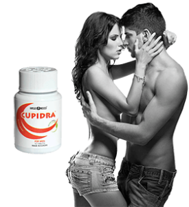 Мъж и жена правят секс отдясно на кутийка Cupidra, хапчета за повече сперма и мощна ерекция.